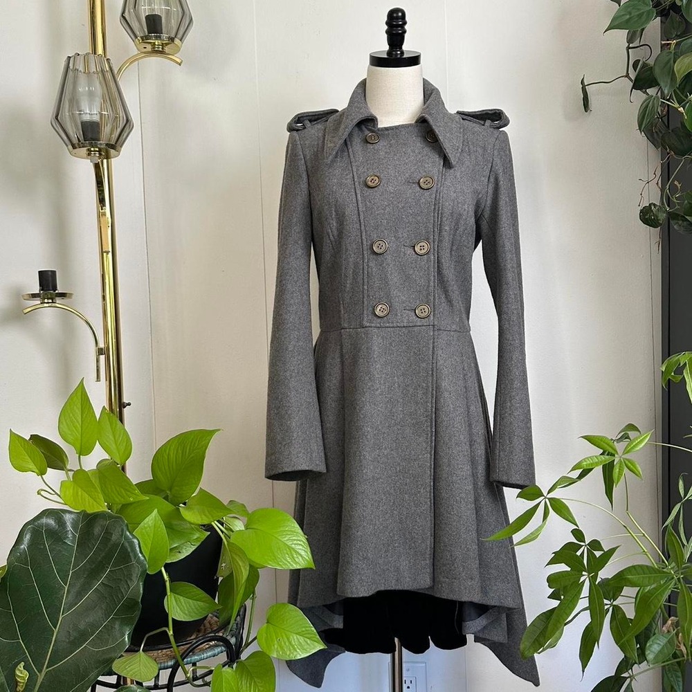 Miss Real Grey Wool Pea Coat High Low Victorian Whimsygoth Jacket Size 12